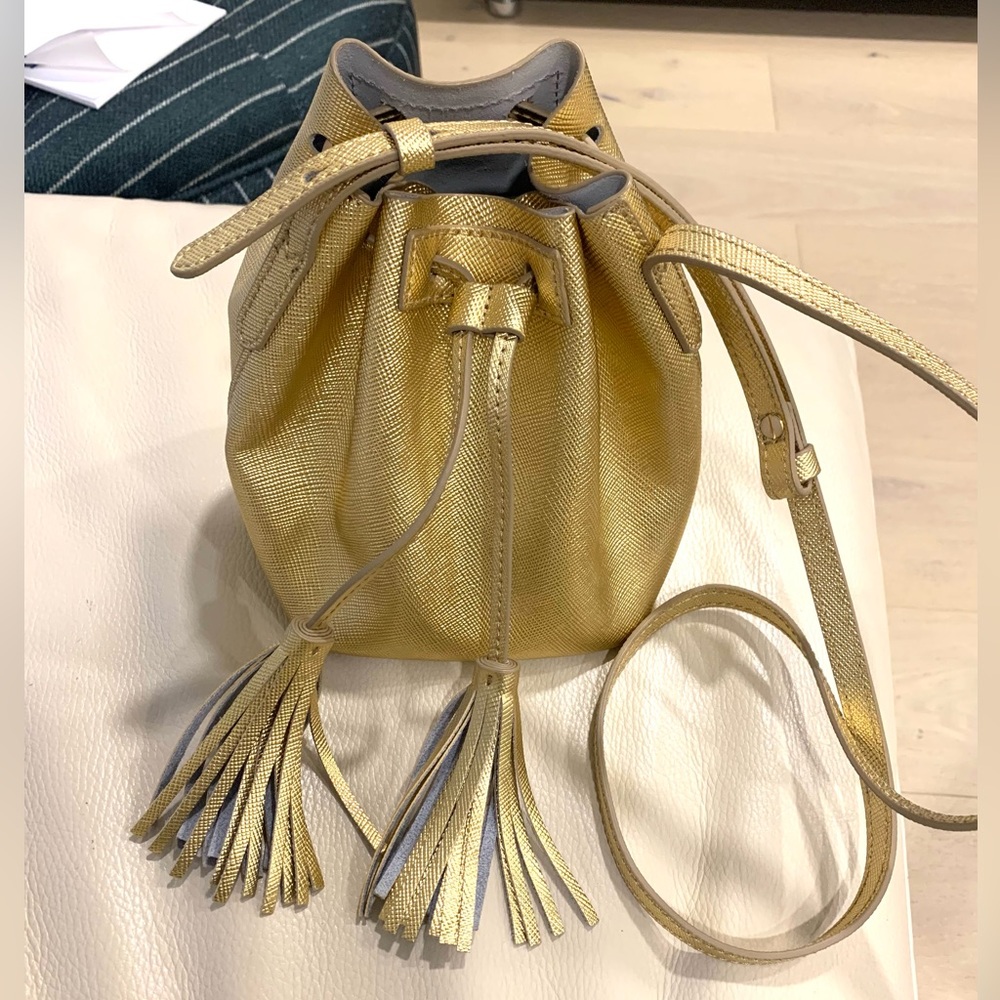 J. Crew gold metallic drawstring bucket bag NWT